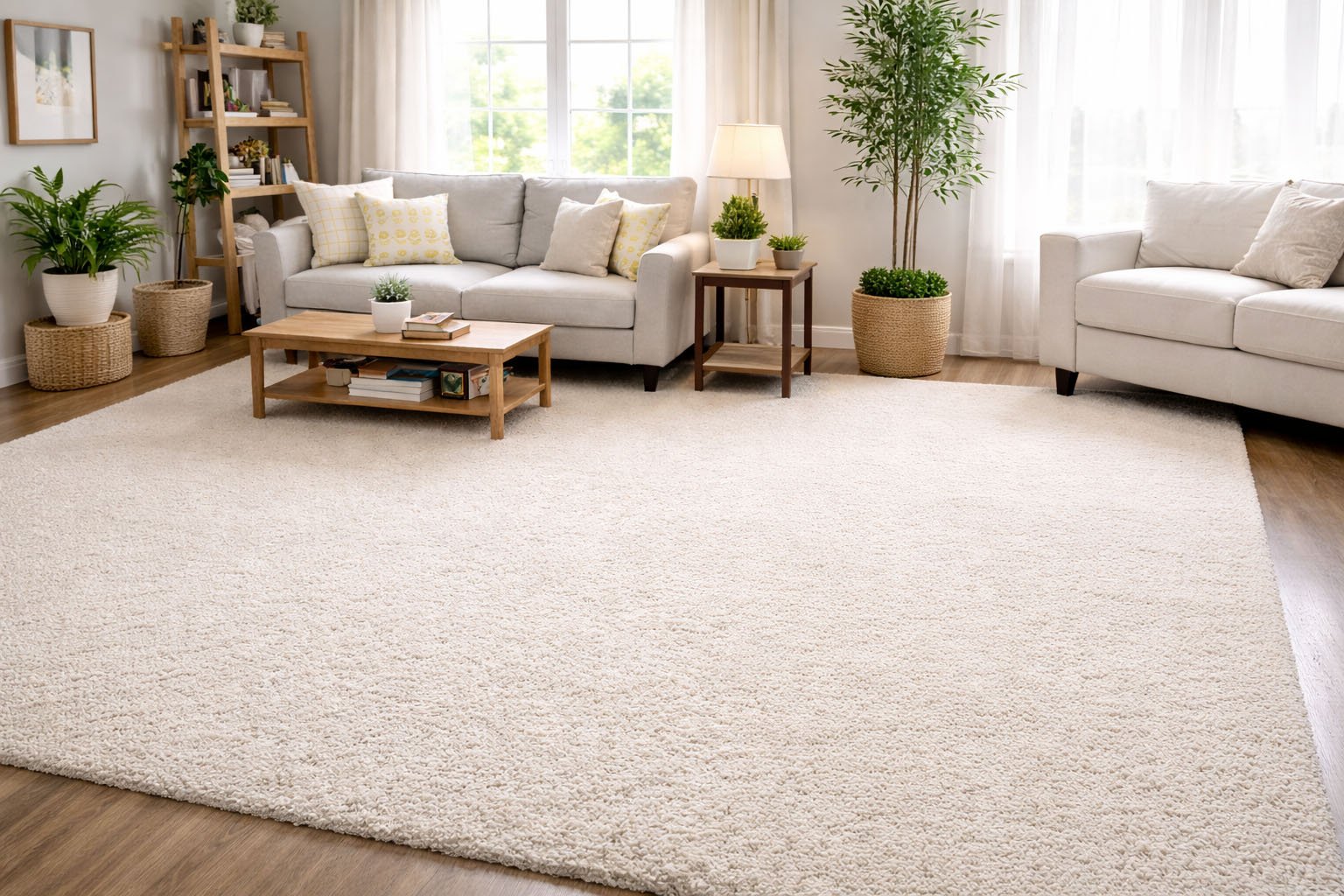 Freshly cleaned cream carpet in a bright living room